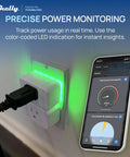 Matter Certified Smart Outlet With Precise Power Monitoring And Dead Simple Pairing Smooths Out Daily Chores While Delivering Rock Solid Connections Across Every Major Voice App And Automated Scenes In Crisp White, showing green LED and smartphone app.