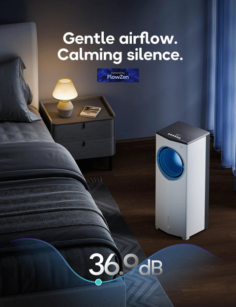 Windowless Portable Air Conditioner For Any Room, 26.1-Inch Evaporative Cooler No Window Needed in bedroom setting