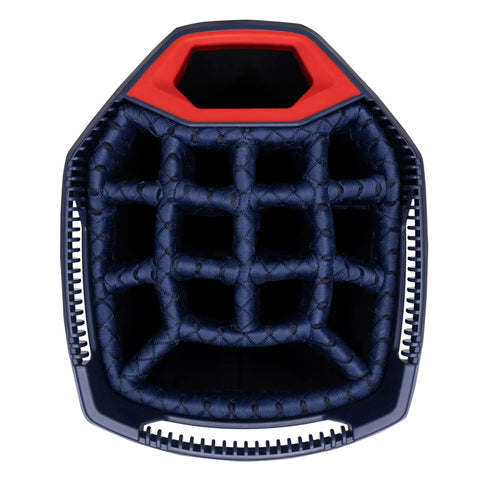 Lightweight Men S C130 Cart Golf Bag Featuring 14 Way Club Dividers and Slick Pocket Layout Built Smooth For Fast Pace Rounds inside view of dividers.