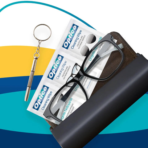 3-In-1 Eyeglass And Watch Repair Kit With Mini Screwdriver Set For On The Go Fixes Includes Phillips Flathead And Hex Drivers Ultra Portable Keychain Tool For Quick Tightening And Adjustments with cleaning wipes and eyeglasses case.