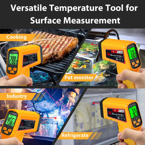 Infrared Temperature Gun Non Contact Laser Thermometer For Industrial And Kitchen Use With Adjustable Emissivity And Digital Readout