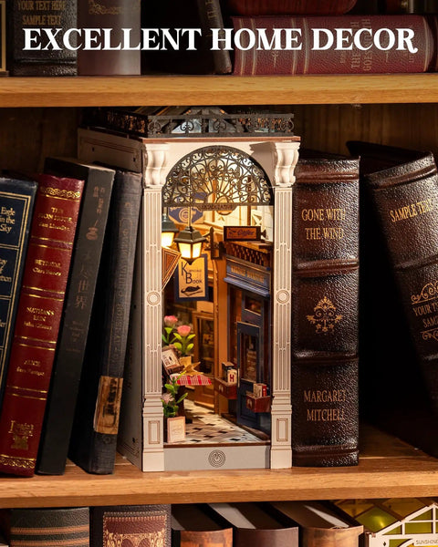 DIY Book Nook Kit European Arcade Street Scene With LED Lighting 3D Wooden Puzzle Miniature House For Bookshelf Dust Free Desktop Decor Epic Gift For Mom Dad Teens And Book Lovers