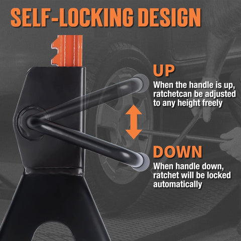 TONDA 3-Ton black jack stands pair with self-locking ratchet design, front view
