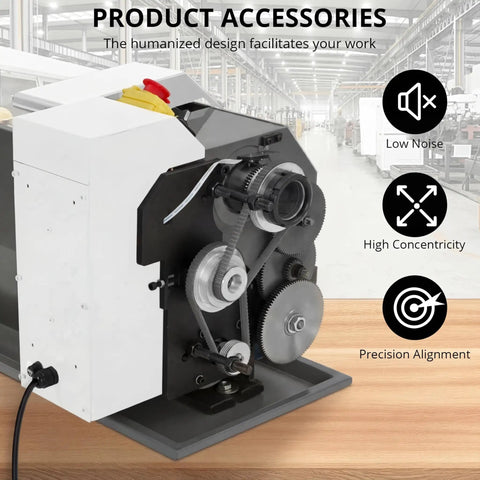 Garvee 8x30 Inch Mini Metal Lathe With 750W Motor And Variable Speed Up to 3000 RPM Precision Benchtop Machine showing product accessories.