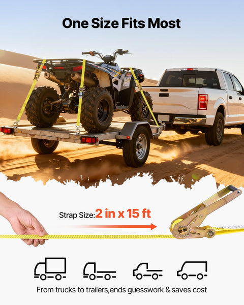 Six Pack 2 Inch By 15 Foot Heavy Duty Ratchet Straps With Double J Hooks, 5000 Lbs Break Strength, Carry Bag Included, 1670 Lbs Working Load, Versatile Tie Downs For Moving, Trailers, Motorcycles, Kayaks, Roof Racks