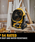 Cordless Shop Fan With 20V Max Battery 650 CFM Airflow Variable Speed Control IP54 Dust And Water Resistant on jobsite