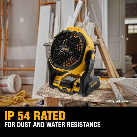 Cordless Shop Fan With 20V Max Battery 650 CFM Airflow Variable Speed Control IP54 Dust And Water Resistant on jobsite