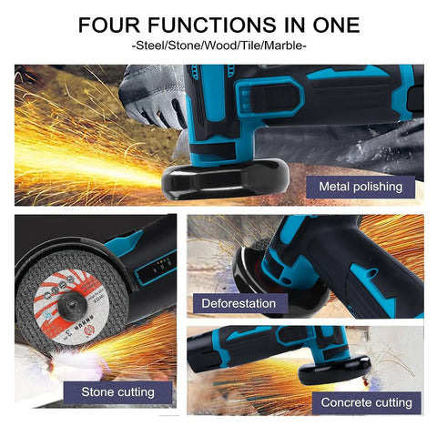 Beast Cordless Angle Grinder 19500 RPM with 12V battery for metal, stone, wood, and concrete cutting and polishing.