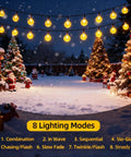 Solar String Lights Outdoor IP65 Waterproof 9.3 Feet With 20 Crystal Globe Bulbs illuminating festive winter scene.