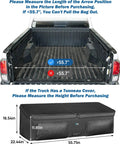 Truck Bed Cargo Organizer Bag For Pickup And SUV Fits Gladiator Ranger Cybertruck Tacoma Colorado Canyon Tundra Silverado Sierra Keeps Groceries Golf Gear And Tools Secure With Easy Slide In And Out Access with measurements shown.