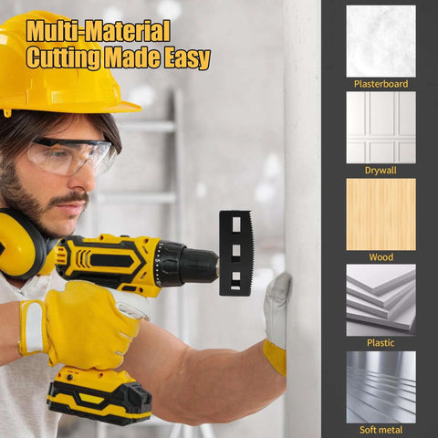 Square slot cutter, stainless steel, 2-pack, for drywall outlets; fits Dewalt 20V & Milwaukee M18 tools.