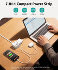 360° Rotating Flat Power Strip With 3 Ac Outlets And 4 Usb Ports Smart Extension Cord in use on desk with laptop and phone.