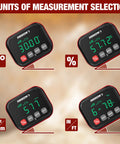 Job Site Ready Digital Angle Gauge And Knockout Precision Electronic Protractor Finder With Bullseye Accuracy displays 4 measurement units.