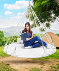 Cozy Hanging Swing Nest Daybed White Saucer Style Hammock Chair With Plush Pillow Premium Cotton Double Hammock outdoors