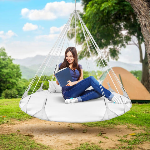 Cozy Hanging Swing Nest Daybed White Saucer Style Hammock Chair With Plush Pillow Premium Cotton Double Hammock outdoors