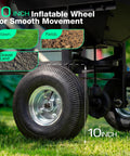 Beefy Built Tow Behind Broadcast Spreader for Lawn and Garden with 10-inch pneumatic tire for smooth movement on rough terrain.