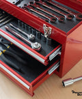 Pro Grade Tool Box Liner 10 Ft By 24 In Non Slip Thick Drawer And Shelf Mat For Toolbox Cabinets Keeps Tools In Place Prevents Scratches And Messes Black installed in red toolbox with tools organized inside.