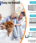 Family and pet on sofa with installation steps for 1 Pack 210 Replacement Filter For 210 Series Whole House Air Purifiers