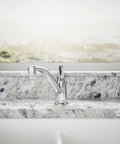 JOLT Swing Spout Faucet Without Side Spray In Metal Construction With Polished Chrome Finish on a granite countertop