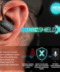 Person wearing GS Extreme 3.0 Shooting Ear Protection Earbuds With SonicShieldX Noise Cancellation in ear; close-up view.