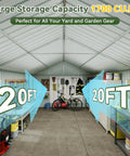Interior of Beefy Heavy Duty Metal Storage Shed Outdoor Carport With Double Doors, All Weather 12x20x9.3 Ft, 1700 Cu Ft Capacity