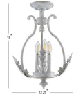Antique White 12.2 Inch 3 Light Iron Semi Flush Mount Ceiling Fixture With Candle Style Design For Cozy Hallway Entryway And Bedroom, French Country Cottage Decor, Energy Saving LED Bulbs Included