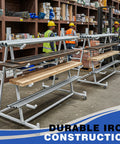 Smooth Rolling Cantilever Pipe Rack Cart With Five Tier Horizontal Lumber Storage Setup 1800 Pound Capacity Beast Mode Iron Frame in use at workshop.