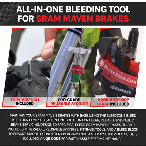 SRAM Maven Pro Grade Hydraulic Brake Bleed Kit with reusable syringe in action for MTB maintenance
