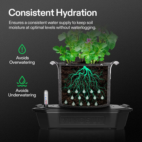 Cross-section of 4-Pack FlexFeed Self-Watering Pots With Auto Irrigation Base, Water Meter And Maintenance Window For Indoor