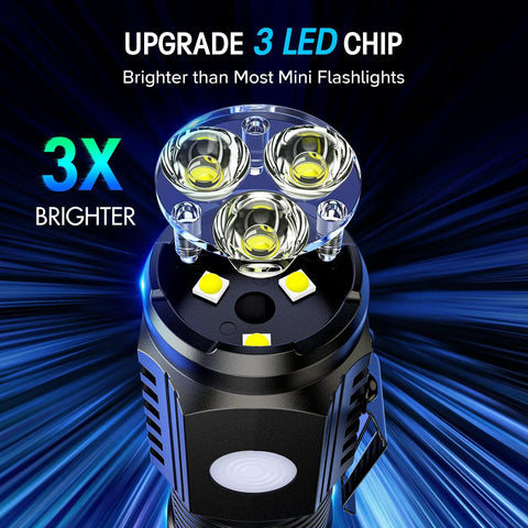 Close-up of bright 3 LED chip in Rechargeable Mini Flashlights With Magnetic Base Twin Pack, highlighting brightness