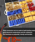 70-Piece RC Connector Kit with T Plug XT60 XT90 EC3 EC5 adapters and wire in a storage case on a table grid background.