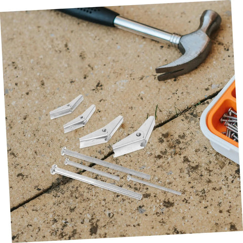 32 Piece Toggle Bolt And Wing Nut Kit For Heavy Duty Drywall Anchors No Fuss Easy Install Fasteners For Hanging Mirrors, Shelves And Furniture, Versatile Iron Construction DIY Kit For Quick, Solid Mounts, silver bolts and anchors on stone