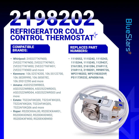 Upgraded Refrigerator Cold Control Thermostat Replacement For Fast Chill Cooling Compatible With Most Major Brands And Replacing 2161284 2198201 2198202