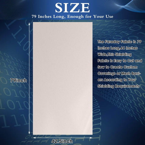 Faraday Shield Fabric Roll 79 By 42.5 Inches For EMF Protection EMI Isolation Signal Blocking shown with size dimensions.