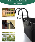 16 Inch Railing Planter Set Of 3 For Outdoor Plants With Detachable Hooks And Drain Holes Large Metal Balcony Pots For Home Garden Fence On Balconies Black shown with 2.4 inch hook compatibility for various fence types