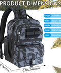 Camouflage black fishing backpack dimensions; All In One Fishing Backpack Kit With Built In Tackle Boxes Rod Holder And Lure Storage