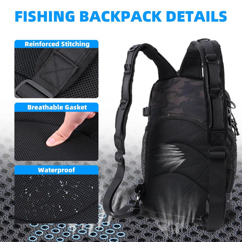 All In One 103 Piece Fishing Tackle Bag Set For Men Waterproof Camouflage Backpack with reinforced stitching and breathable gasket