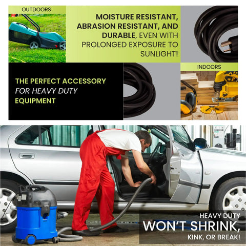 100 Ft Outdoor Extension Cord 14/3 SJTW Black Contractor Grade Weather Resistant Durable Not For EV Chargers Heavy Duty