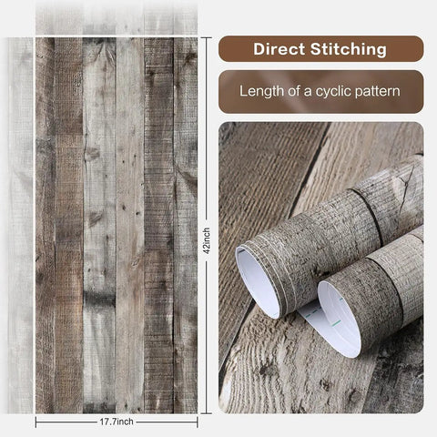 Gray Shiplap Peel And Stick Wallpaper Wood Contact Paper 17.7 By 393.7 Inches Distressed Wood Grain Roll For Walls And Countertops Easy Peel And Stick Adhesive With Realistic Texture shown with direct stitching