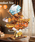 Massive 1864 Piece Fantasy Steampunk Spaceship Building Set For Adults, epic clockwork spacecraft on wooden table