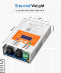 60A MPPT Solar Charge Controller V124 Upgraded For 12V 24V 48V Rigs, Auto Detect, with dimensions and weight info