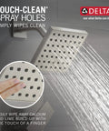 Brushed Nickel Tub And Shower Trim Kit With Single Spray Touch-Clean Shower Head, water flowing, easy cleaning feature shown