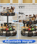 Lazy Susan Organizer 2-Tier Turntable Spice Rack, black metal, adjustable height for cabinet/pantry storage