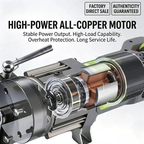 Close-up view of the high-power all-copper motor in the Handheld Hydraulic Steel Bar Bender And Rebar Straightener Combo Tool.