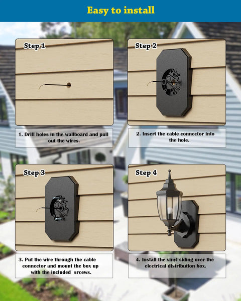 Durable Outdoor Siding Light Mounting Block Kit With Built In Electrical Box Black Vinyl Siding Block For Half Inch Double Weatherproof Mounting Plate Easy Install 1 Pack, step-by-step install
