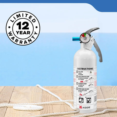 Rock Solid Heavy Duty 5 Lb Dry Chemical Fire Extinguisher For Boats And Watercrafts Class B And C Rated With 12X Corrosion Resistance Aluminum Body Fast Discharge No Nonsense Marine Safety Gear
