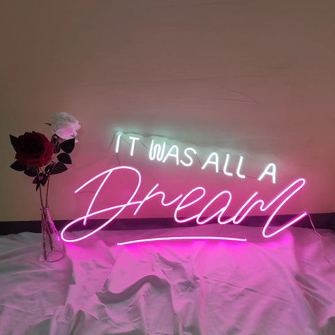 It Was All a Dream Neon Sign For Bedroom LED Wall Decor Light With Dimmer Handmade For A Cozy Mood Vibe Ideal Night Light Party Decor