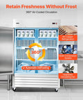 Heavy Duty Stainless Steel Upright Freezer 54 Inches Wide 44 Cubic Feet Keeps Bulk Stock Kickin Cold With Auto Defrost showing inside with adjustable racks.