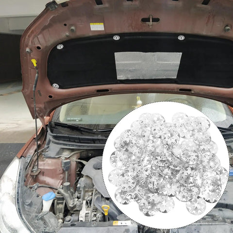 Inner Tooth Lock Washers And Heavy Duty Heat Shield Clips set 100 Pcs iron material, installed in car hood for vibration damping.