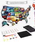 Scratch Off USA Map Wall Art Kit With Hand Drawn Travel Design Laminated For Home Decor